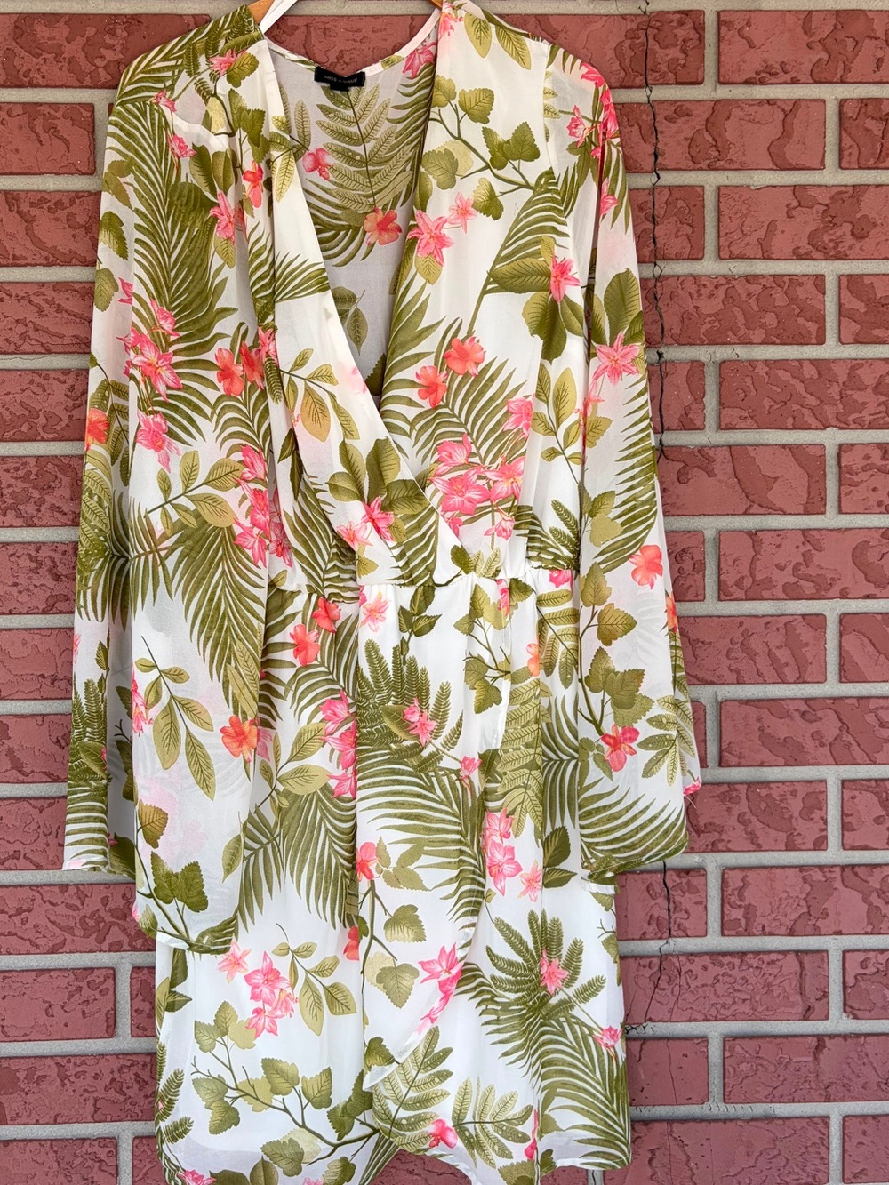 Miss Avenue Olive Green & Pink Tropical Print Blouse